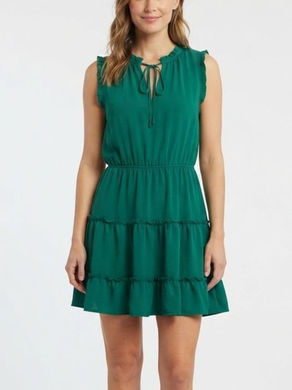 Tyche Green Ruffled Sleeveless Tiered Mini Dress size large
